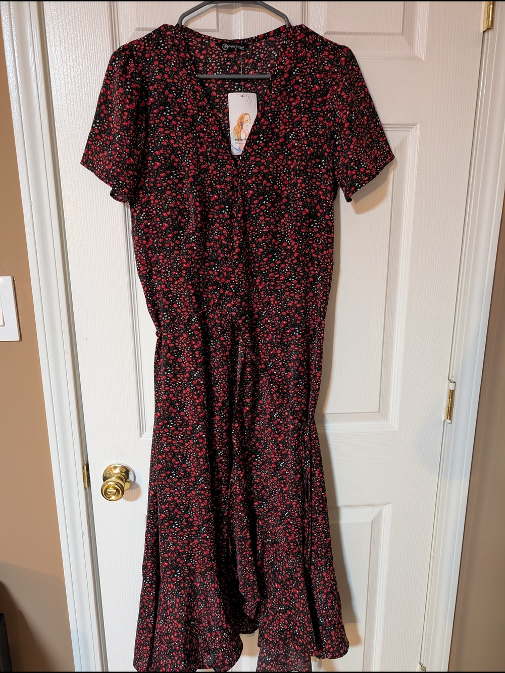 Black Floral Weap Dress with Red and Pink Accents
